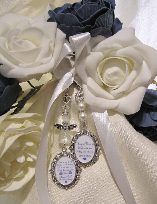 2 Verse Something Blue Wedding Memorial Bouquet Charm