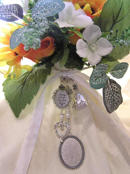 Faithful dog rainbow bridge wedding bouquet photo memory charm