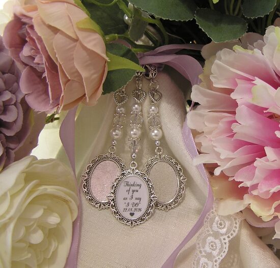I Do Double Memorial Wedding Bouquet Charm with ribbon