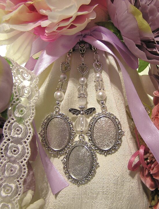 Angel blessings triple frame wedding bouquet charm on ribbon