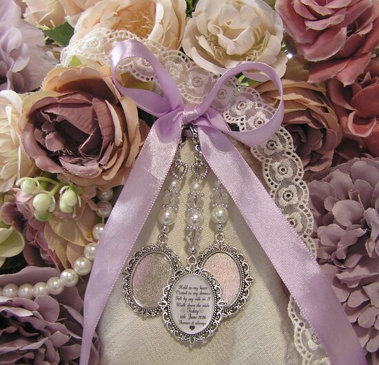 Wedding Dreams Bridal Bouquet Memory Charm Space for 2 Photos Personalised Wedding Date Poem
