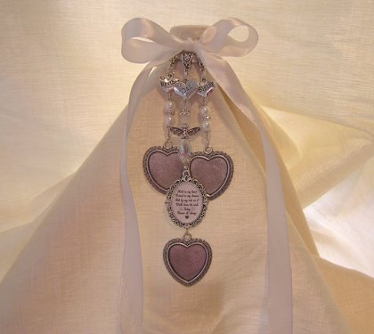 Cherished Family Angel bouquet charm with rhinestone names and wedding day poem