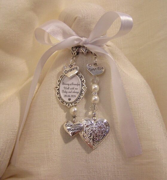Granny and Grandpa personalised wedding date memorial locket bouquet charm