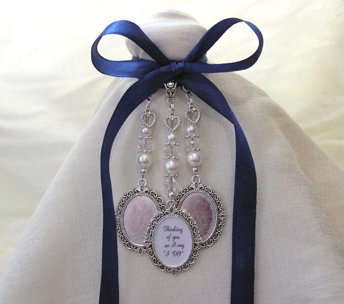 I Do Double Memorial Wedding Bouquet Charm with ribbon
