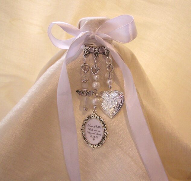 Walk with me today angel remembrance locket bouquet charm wedding date with 2 names  