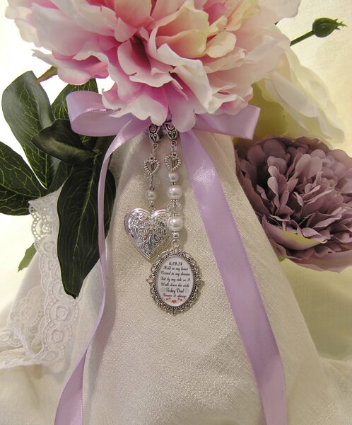 Dated wedding day poem memory locket bouquet charm for Dad