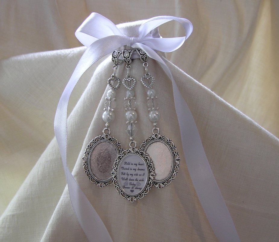 Double Memory Bridal Bouquet Remembrance Charm with Wedding Day Poem